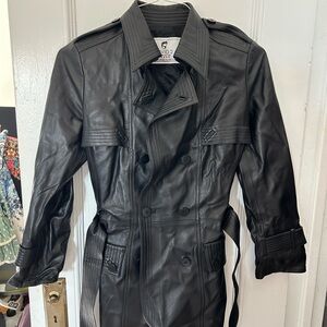 Woman’s Black Double-Breasted Leather Coat